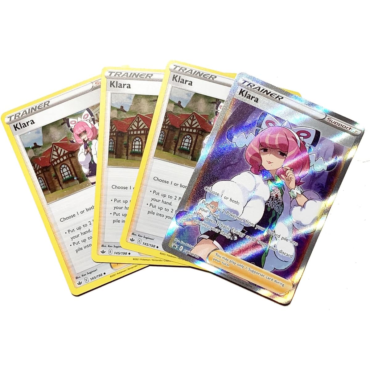 Klara SWSH302 Full Art Pokemon Cards Lot of 4 Black Star Promo & 3 Cosmic Holo