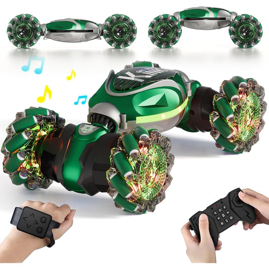 Resosese RC Car 2071 Stunt Car Double Sided Rotating 6WD Off-Road with Lights Toy Car Green with Lights