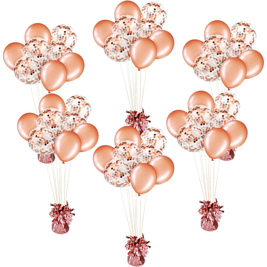 50pcs Rose Gold Bridal Shower Decorations Wedding Rose Gold Decorations Rose Gold Balloons Decor Birthday Confetti Balloons 6pcs Party Balloon Weight Pack Holder Anniversary Decorations