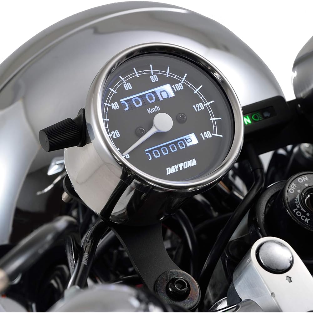 Daytona Motorcycle Mechanical Speedometer Stainless Steel Body/Black Panel/White LED φ60 140km/h Display 15633