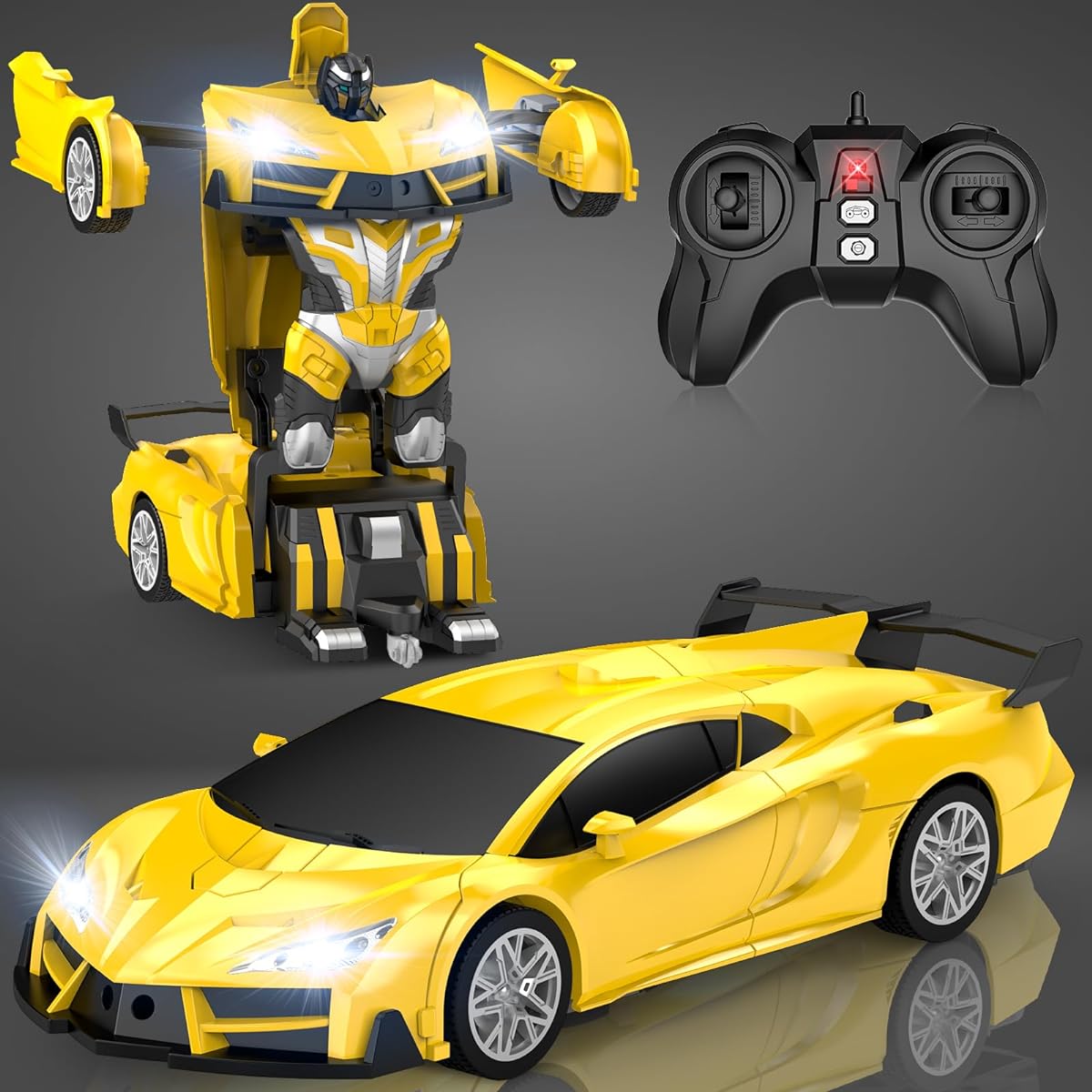 Qumcou Remote Control Car Transformation RC Car Toy for Kids 2.4GHz 360 Degree Drift Toy Car with One Button Transformation and Cool Headlights, Christmas Birthday Gift for Boys/Girls