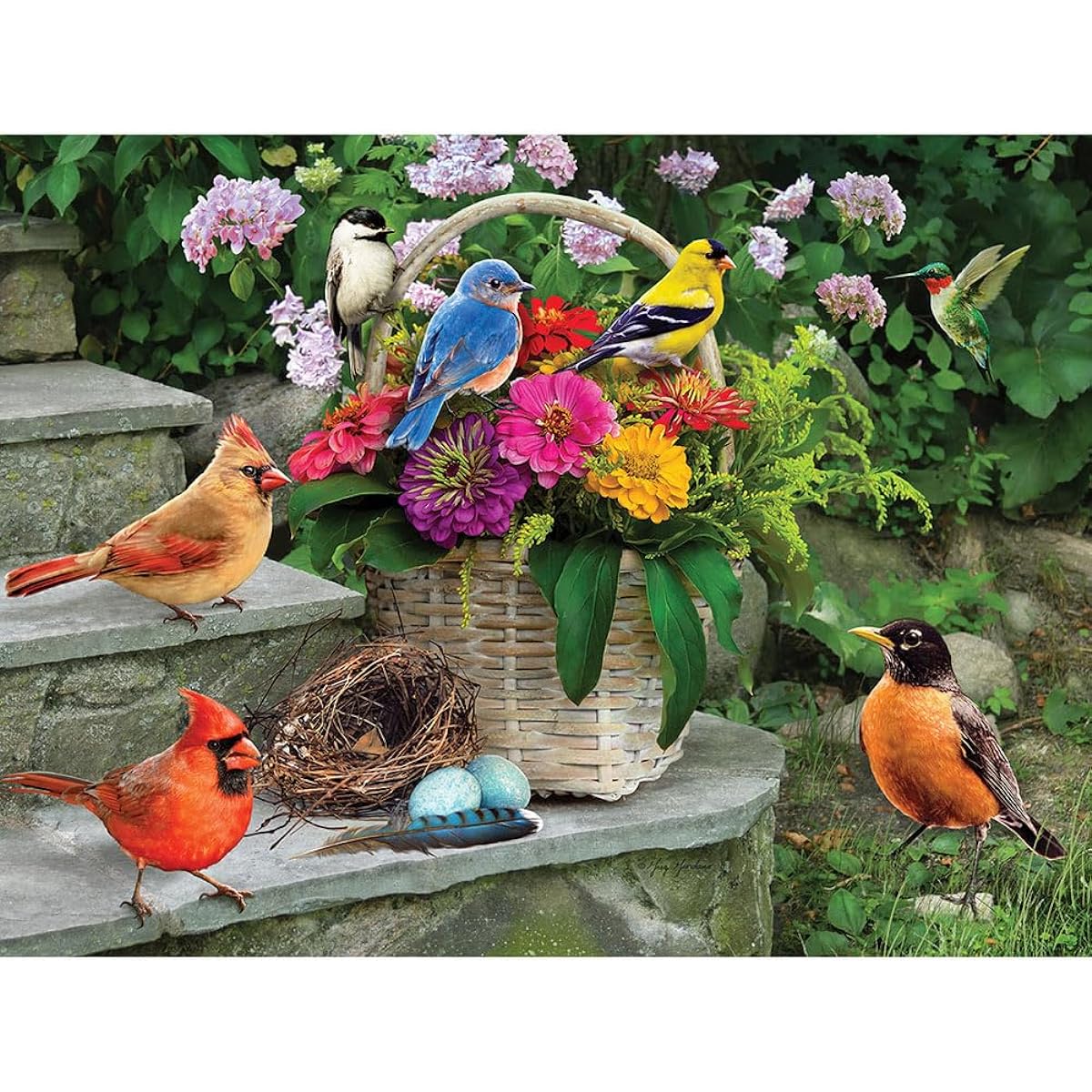 Bits and Pieces Jigsaw Puzzle for Adults 1000 Piece Birds on the Porch Steps by Greg Giordano 1000 Pieces 18" x 24"