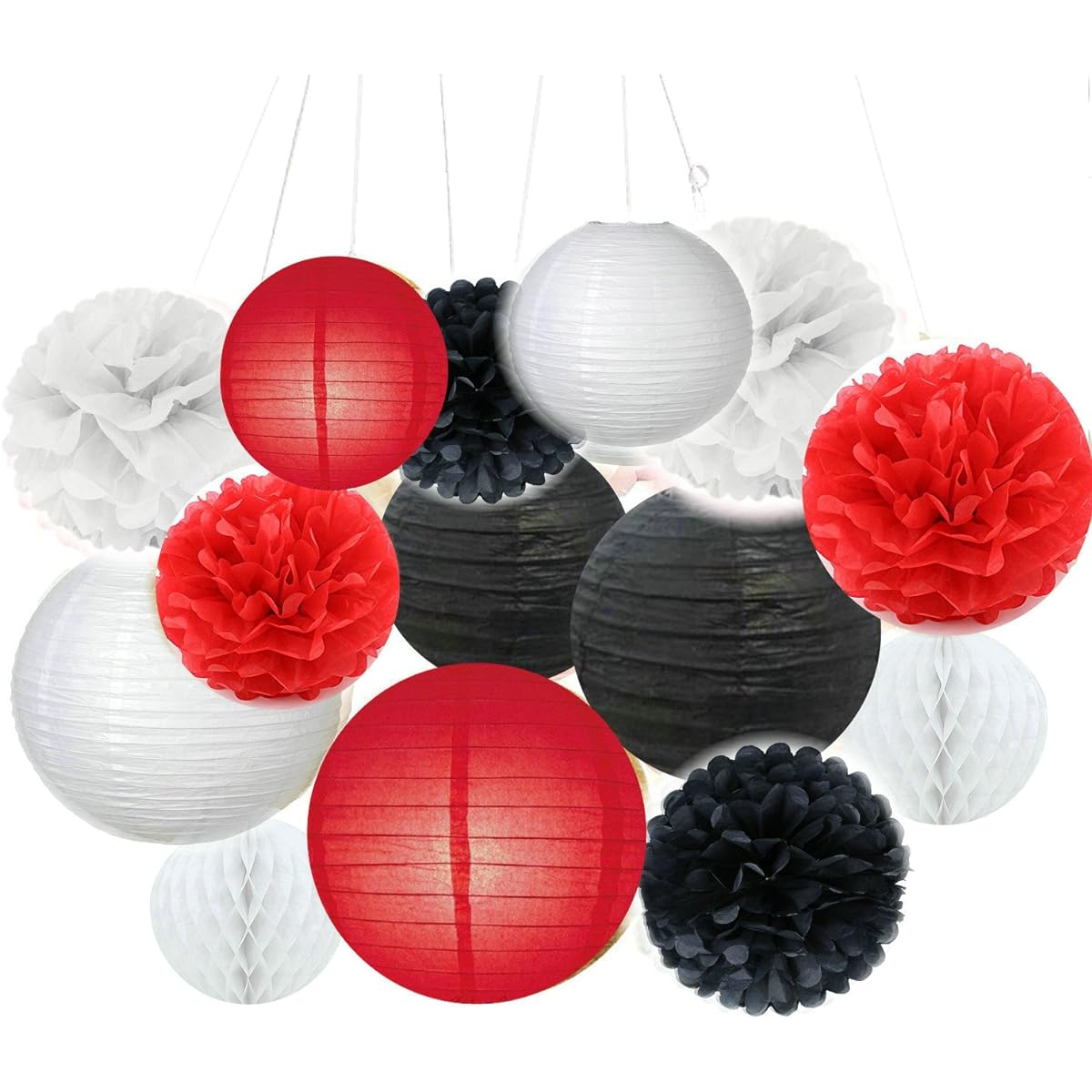 Fascola Tissue Paper Pom Pom Flowers and Paper Lanterns Party Decorations 14 Pieces