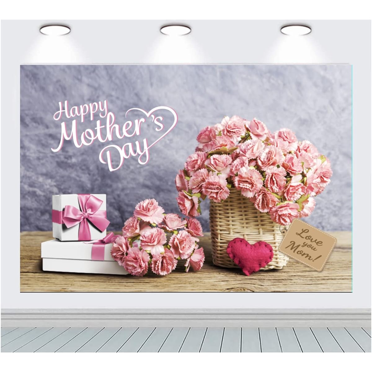 Happy Mothers Day Banner Love Mom Banner Backdrop Pink Carnation Mother's Day Photo Background Celebration Best Mom Party Banner (70 x 45 Inch) (Pink)