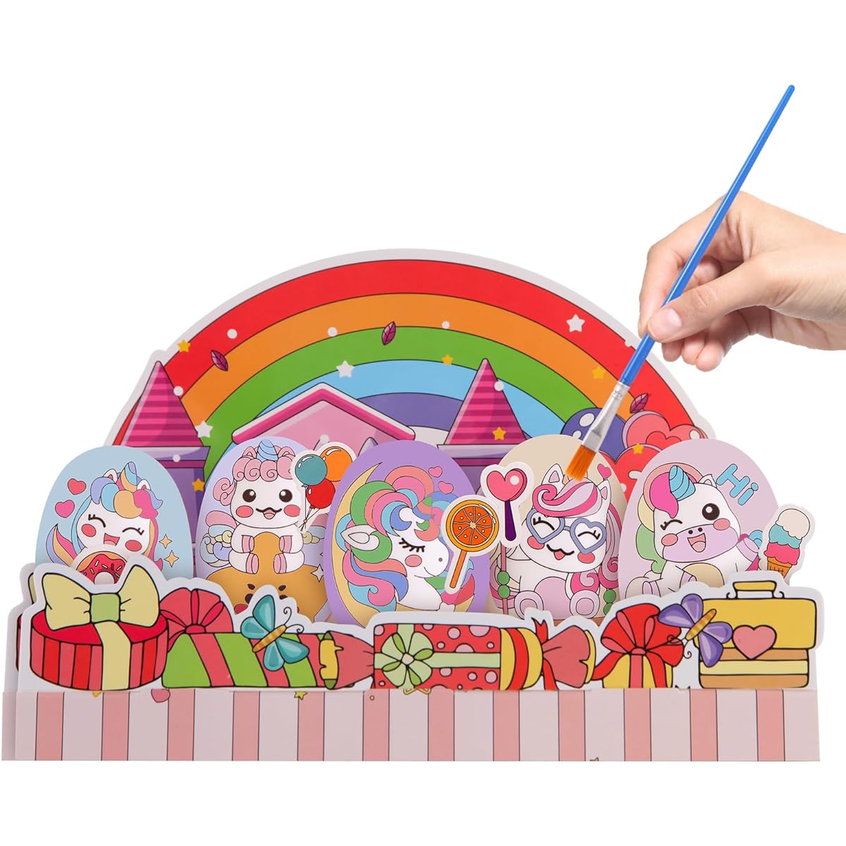 Easter Egg Unicorn Painting Kit, 5 Pieces Paintable Easter Eggs for Girls, Kids, Teens, Boys, DIY Art and Easter Craft Egg Painting for Easter Decorations, Easter Basket Stuffers, Gifts, Party Favors