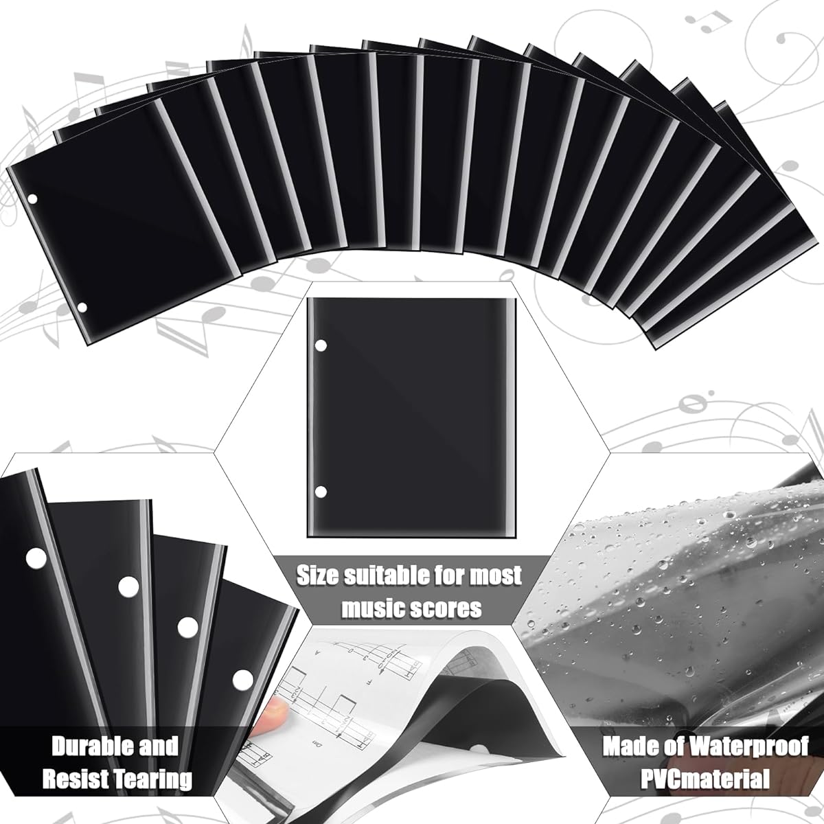 15 Flip Folder Pages 7.5 x 6.3 Inch Double Sided Marching Band Musical Flip Folio Pages with 2 Holes PVC Waterproof Tear Resistant Window Pages for Sheet Music Holding