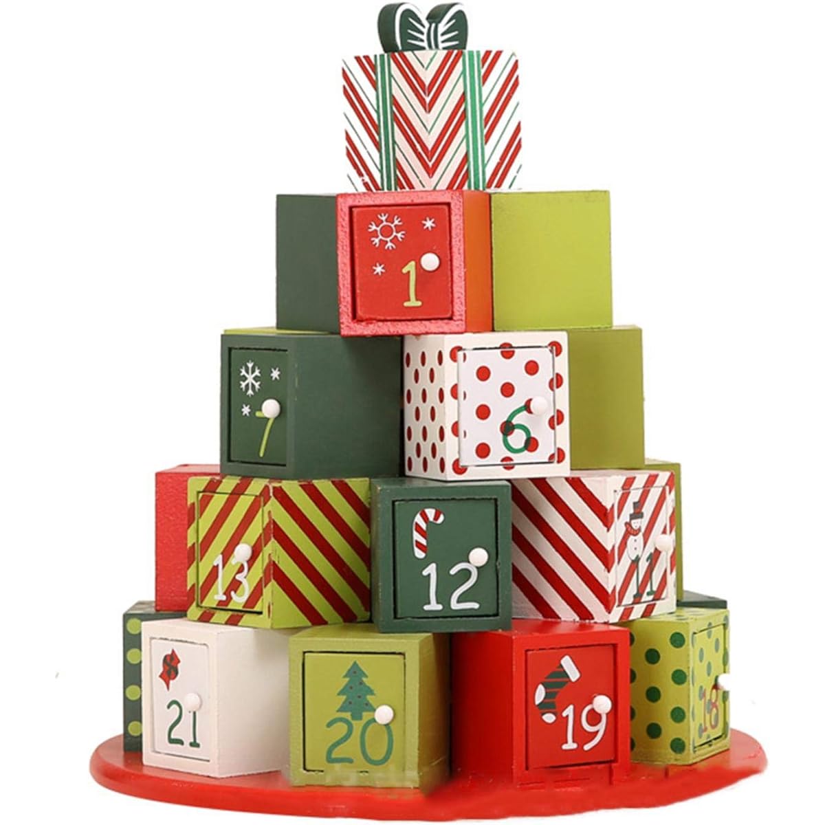 Traditional Christmas Advent Calendar - Countdown Calendar Wooden Box Reusable Gift for Christmas Decoration, 31.5x12x21cm