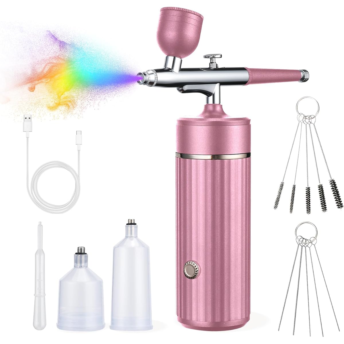 Cordless Airbrush Kit, Rechargeable Airbrush Compressor 20-27PCI for Art Painting, Cake Airbrush Decoration, Airbrush Painting, Nail Airbrush, Machine Crafts, Model Painting (Pink)