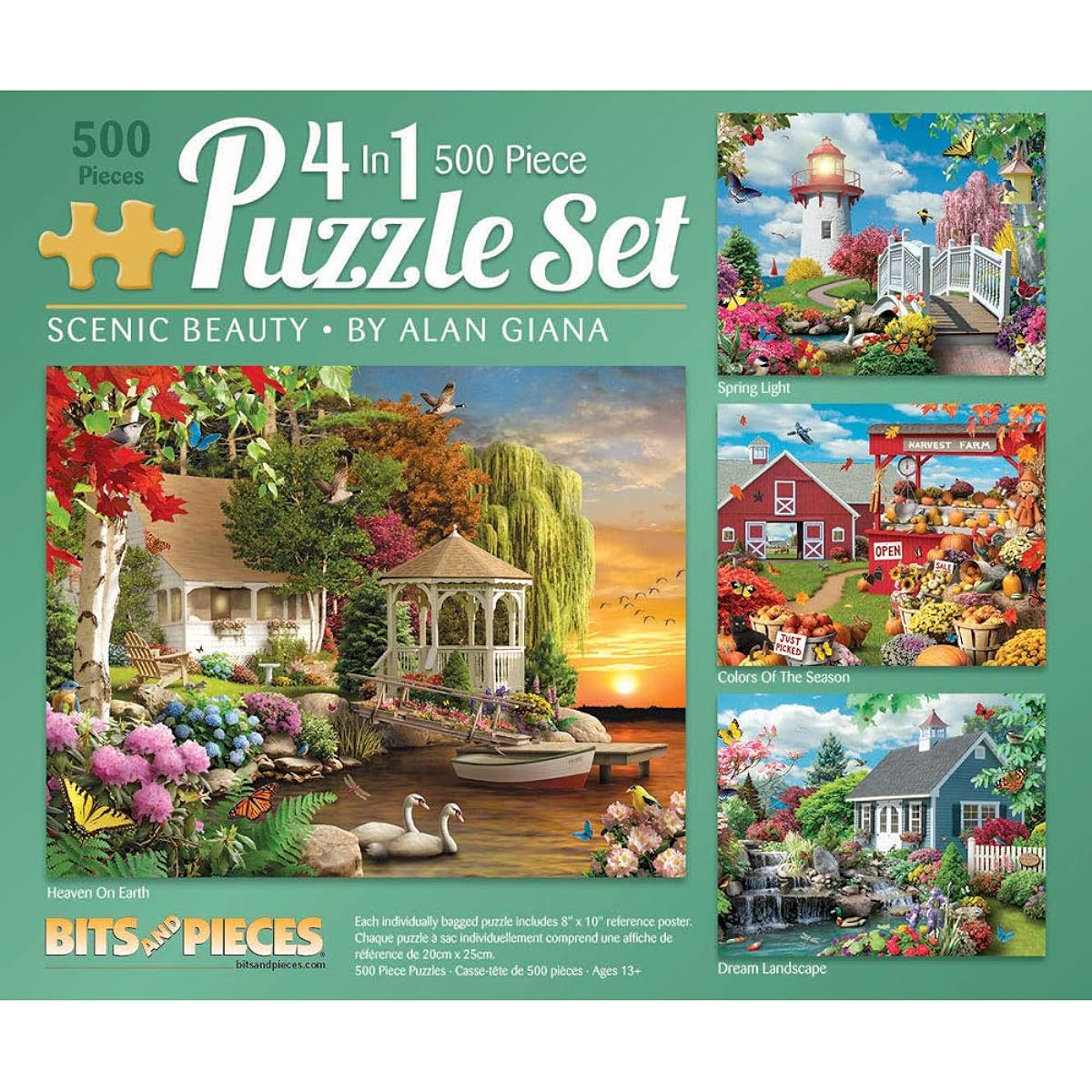 Bits and Pieces - 4-in-1 Multipack - 500 Piece Jigsaw Puzzle for Adults - 500 Piece Large Piece Puzzle Set Bundle by Artist Alan Giana - 16" x 20"