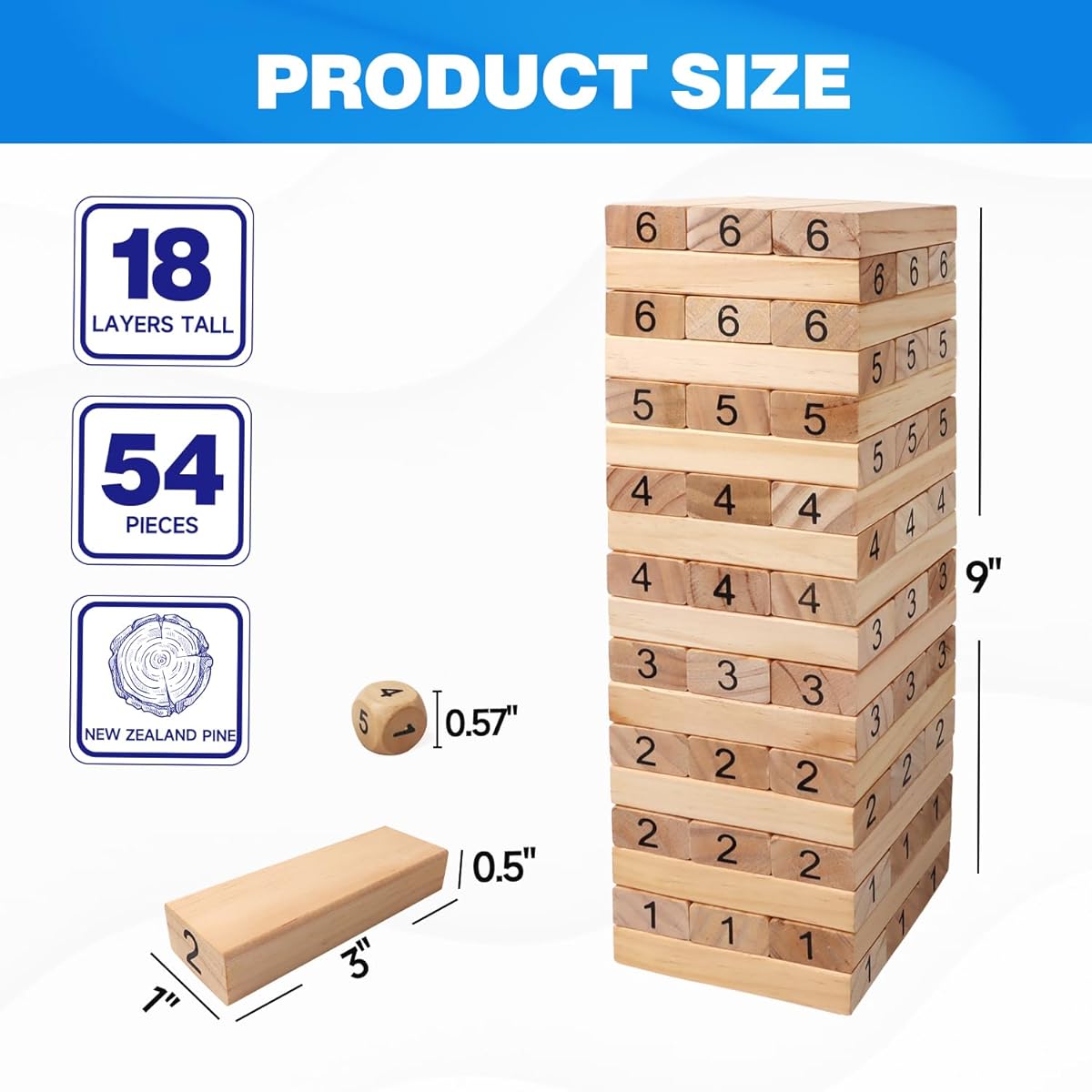 54 Pieces Mini Tumbling Timber Wooden Block Stacking Game Builds to Over 1.5 Feet