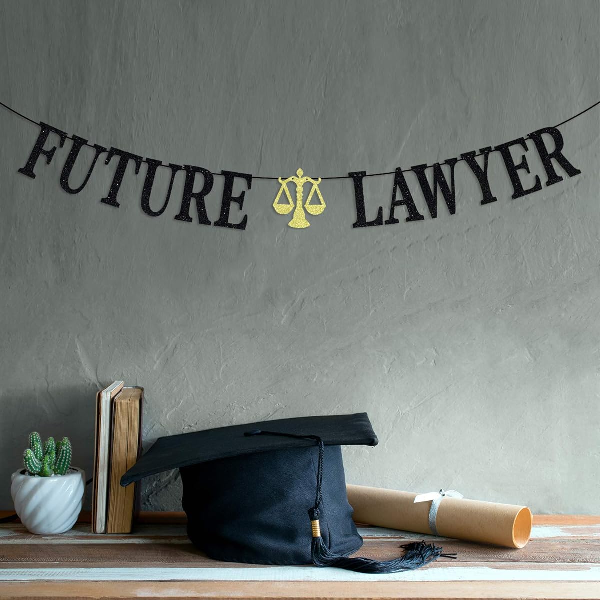 Black Glitter Future Lawyer Banner - Congrats Lawyer Graduation Bunting Sign - Law School Graduation Party Decorations Supplies - Graduation Party Backdrop