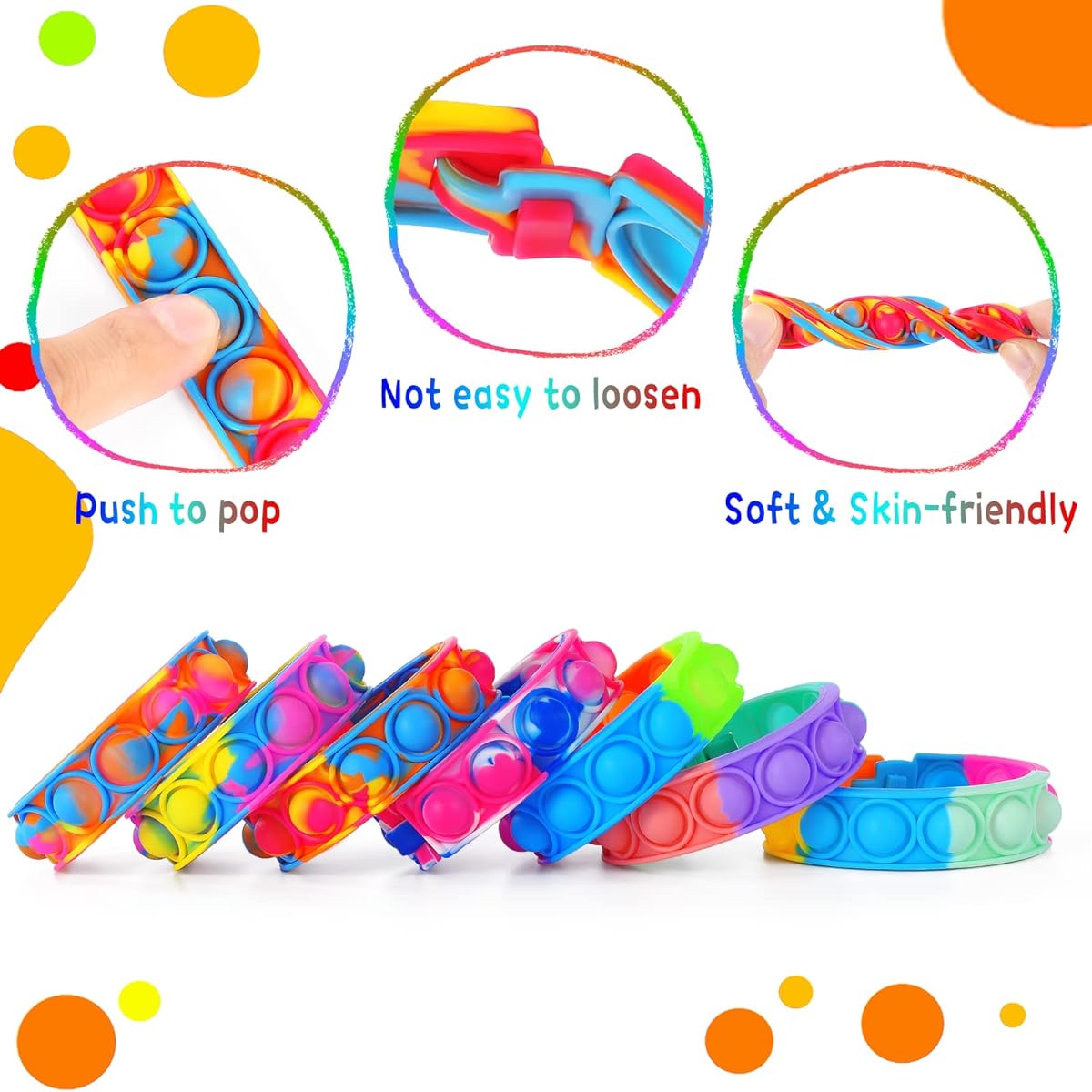 Fidget Toys Pop Fidget Toys Party Favors 4-8 12pcs Fidget Pop Bracelets for Kids Toddlers Toys Stress Pop Bubbles Fidget Sensory Toys for Children Boys Girls Classroom Prizes Toys