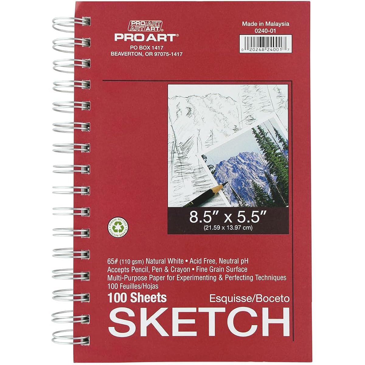 Pro-Art Pro Art Advantage Sketch Pad 5-1/2-inch x 8-1/2-inch, 100 Sheet Side Wire Bound Pad 0240-01