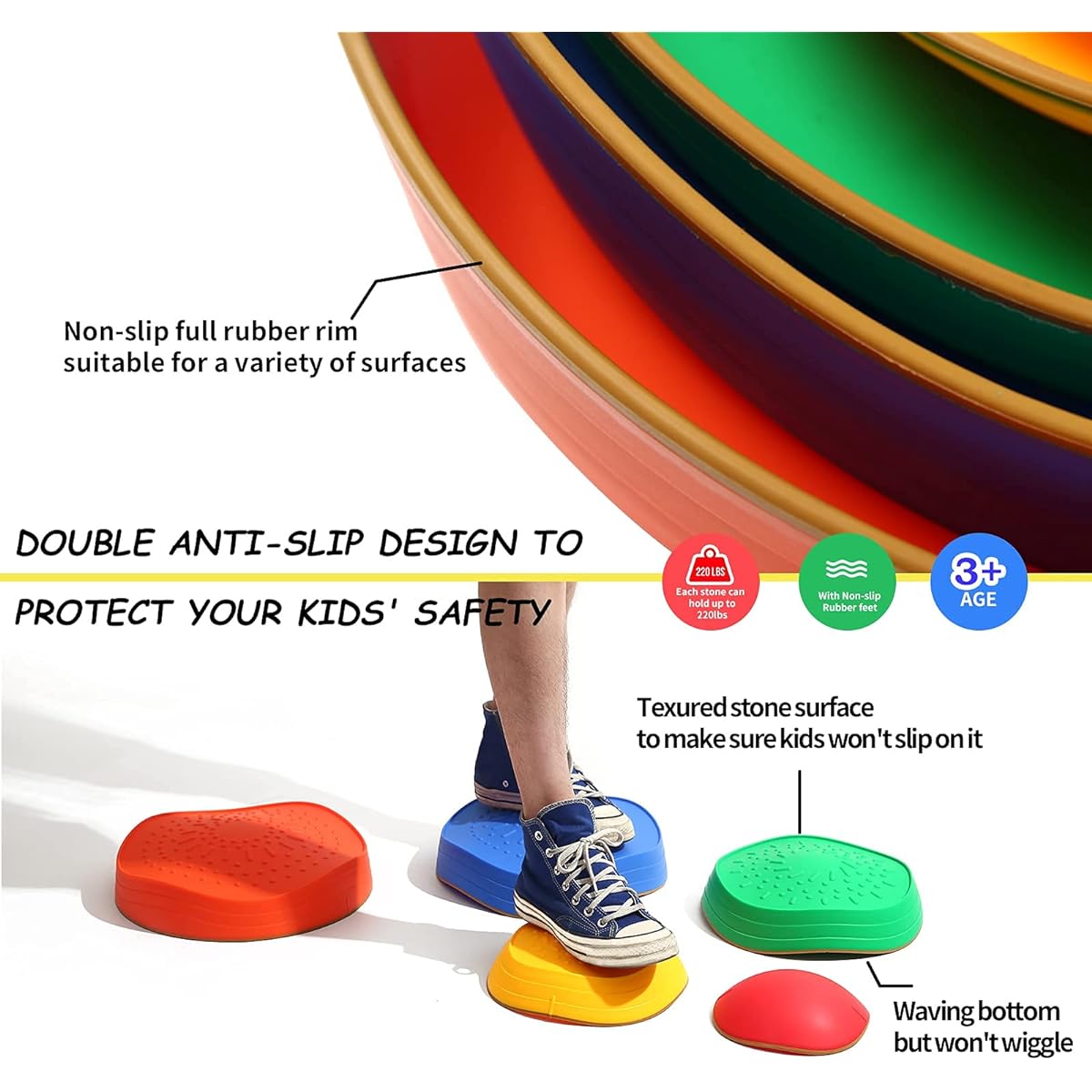 makarci Stepping Stones for Kids, 5 Pieces Non-Slip Plastic Balance River Stones, Promote Children's Coordination Skills