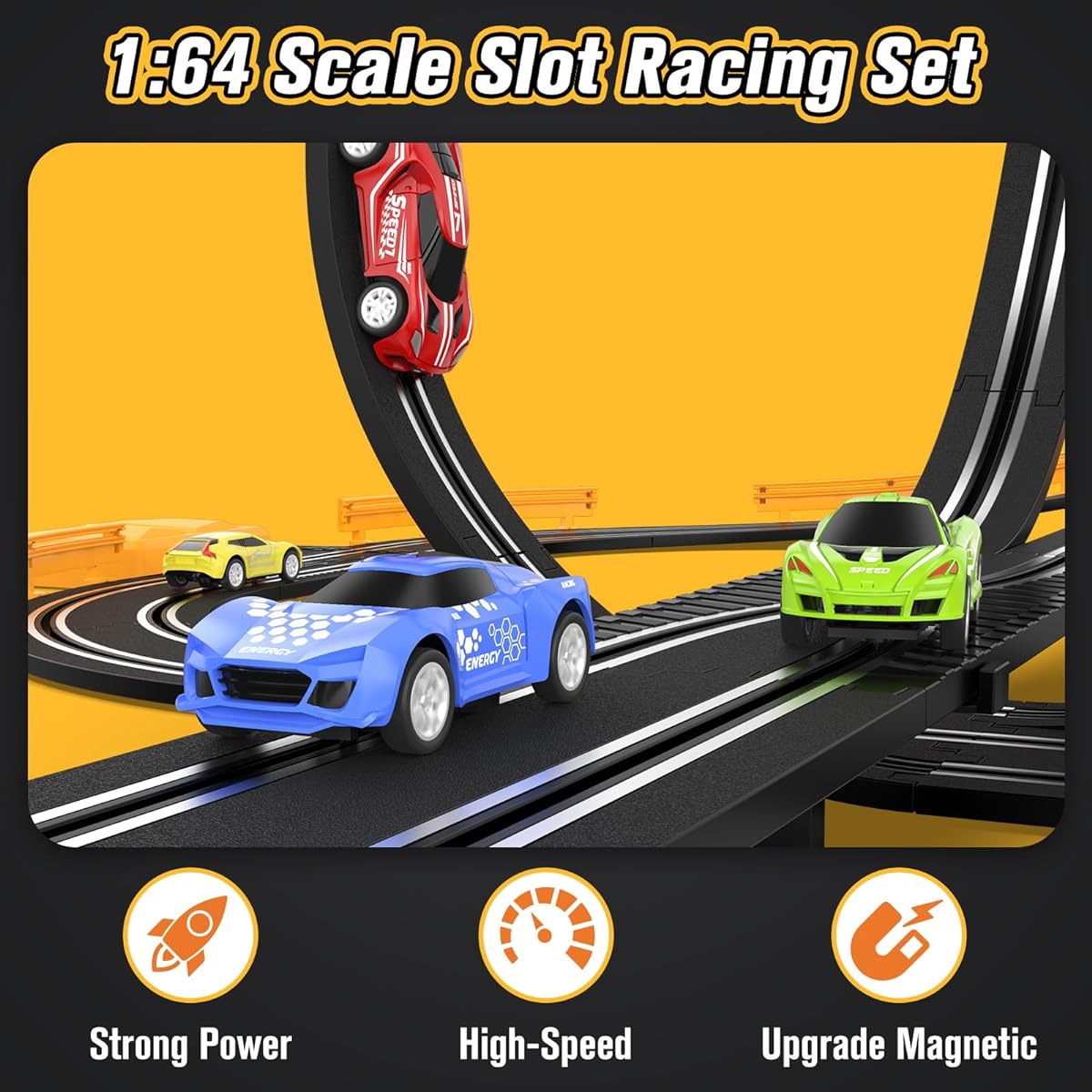 Slot Car Race Track Set Race Car Track Toy for Boys and Kids, 4 High Speed Slot Cars Battery or Electric Dual Racing Game Lap Counter Circle Gift Toys for Boys Kids Toddlers Ages 8-12 14 NO.A64-5A