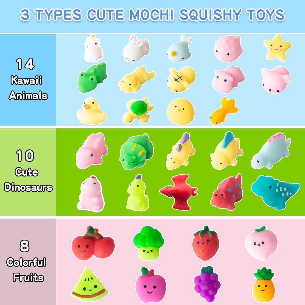 Squishy Fidget Toys Set of 32 Stress Relief Squishy Animal Dinosaur Fruit Kawaii Toys Party Souvenirs Birthday Gifts Class Prizes Halloween Easter Stuffers Fidget Toys for Girls and Boys