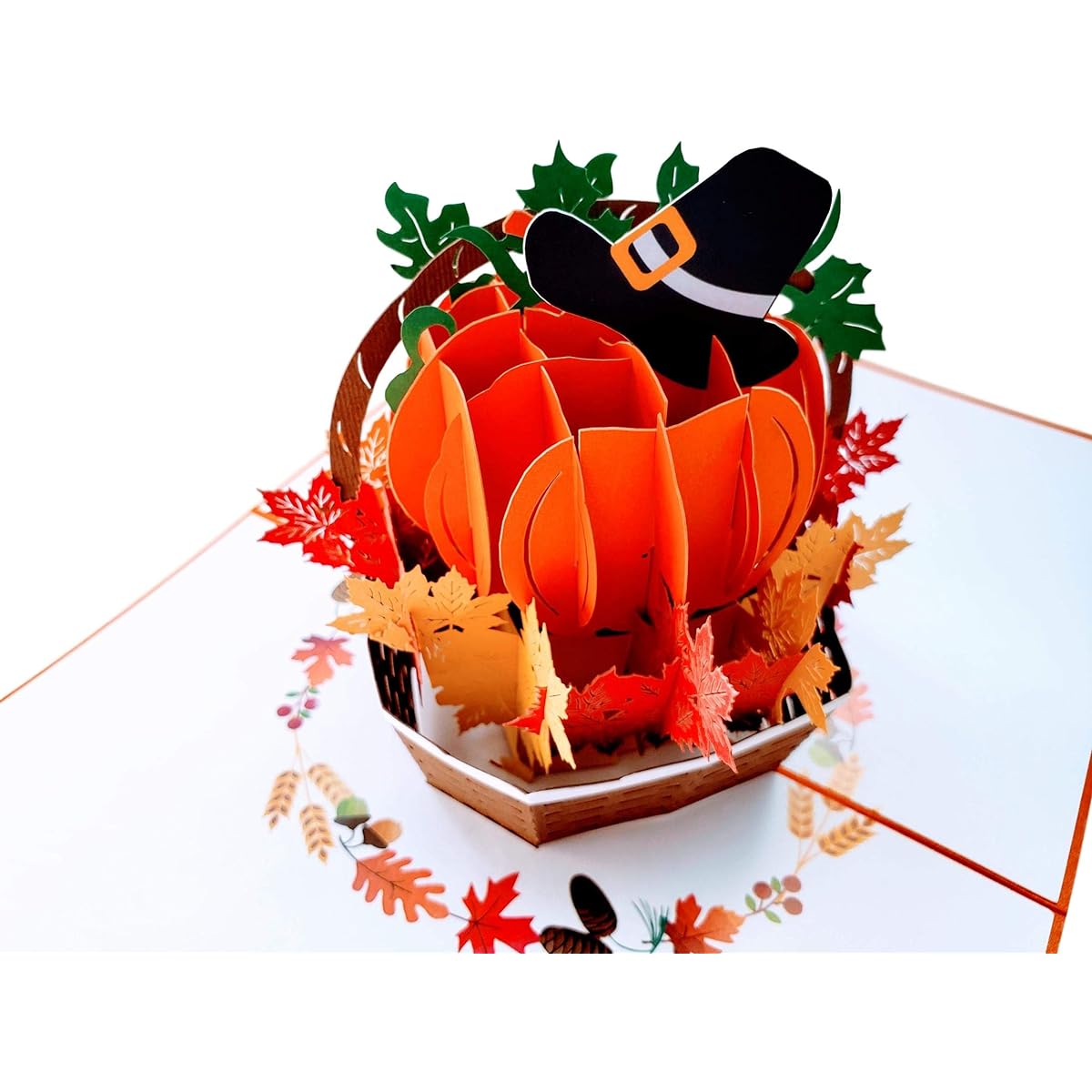iGifts And Cards Happy Thanksgiving Pumpkin Pop Up Greeting Card - Awesome, Thankful, Blessing, Congratulations, Basket Family, Beautiful, Cool.