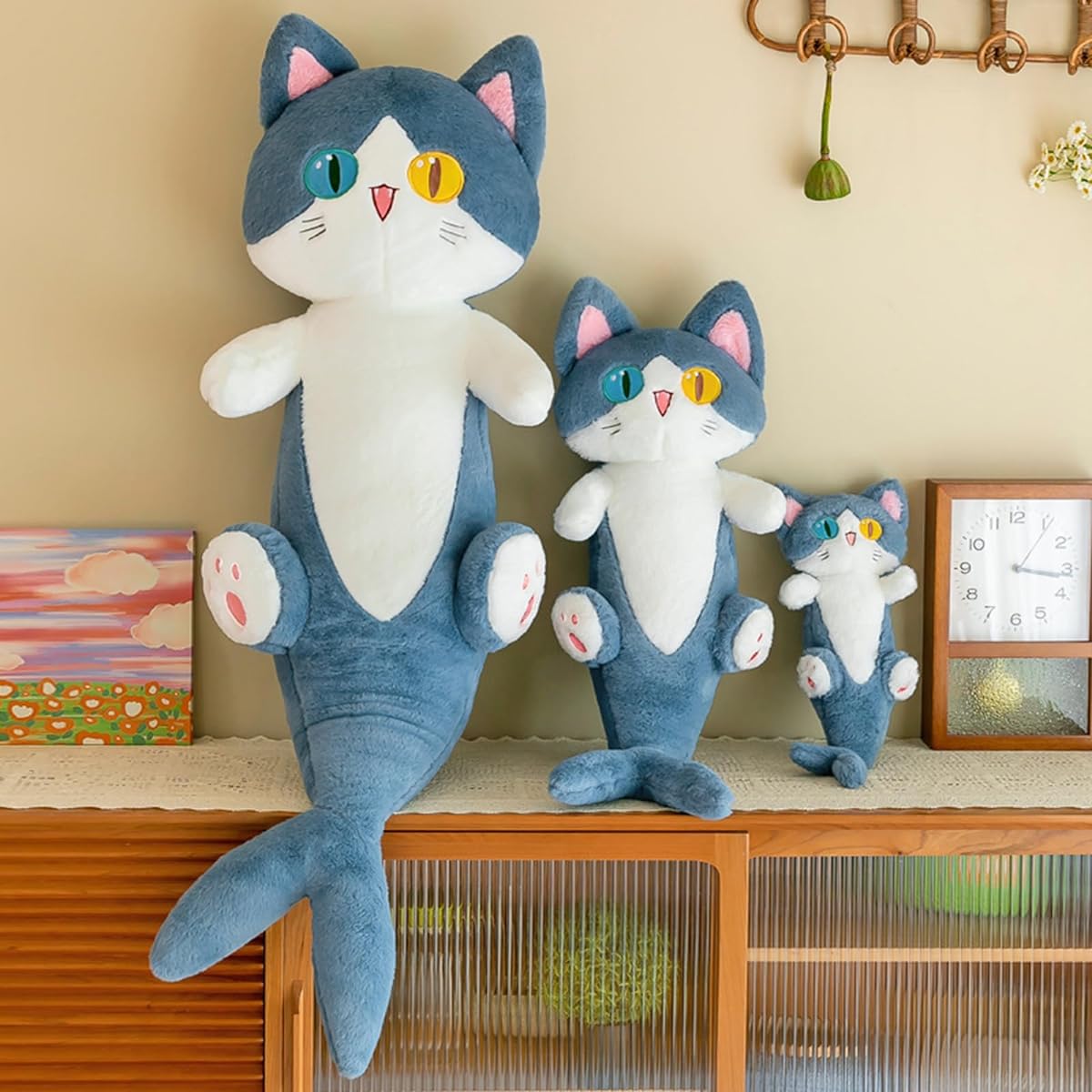 Ditucu Cute Shark Cat Plush Pillow, Long Cartoon Kitten Stuffed Animal, Cute Body Sleeping Plush Toy, Gift for Kids, 31.4 Inch