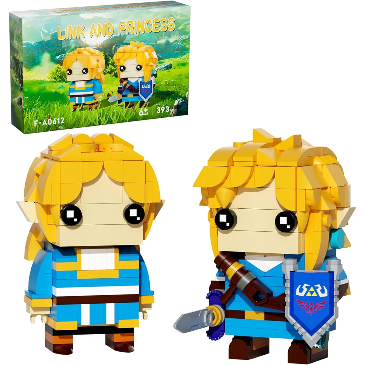 Ubrixmen BOTW Link and Princess Building Set Link Action Figure Master Sword and Hylian Shield Link Action Figure Birthday Gift for Kids (393 Pieces)