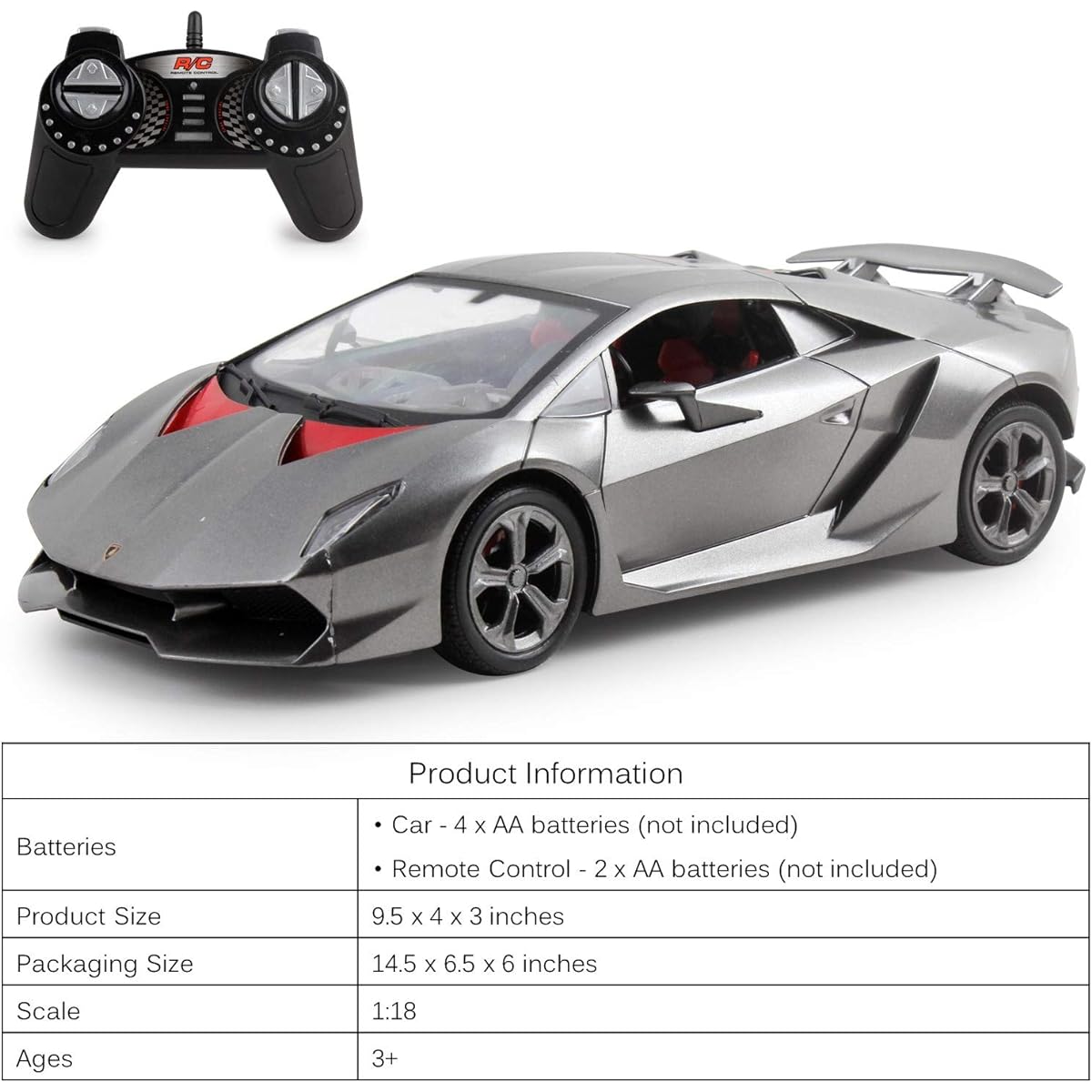 Vokodo RC Super Car 1:18 Scale Remote Control Full Function Easy to Operate Children's Toy Exotic Sports Model with LED Headlight Luxury Racing Vehicle for Children Boys Girls