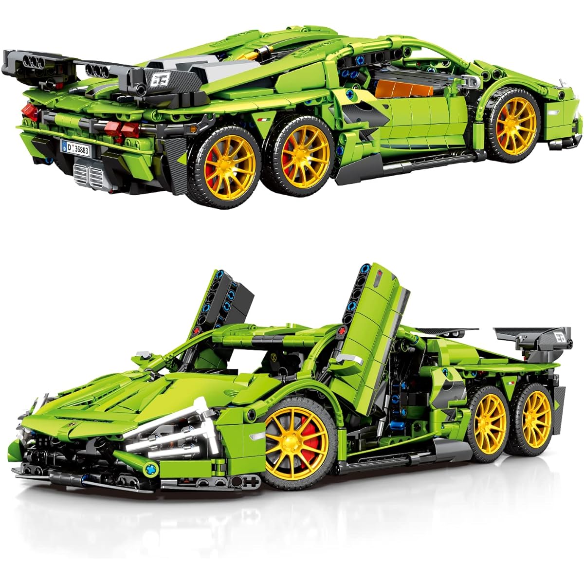 Veottye Super Sports Car Building Kit 1:14 Scale Car Building Blocks Toy 6X6 Race Car Model for Boys and Adults Ages 14+ (1475 Pieces)