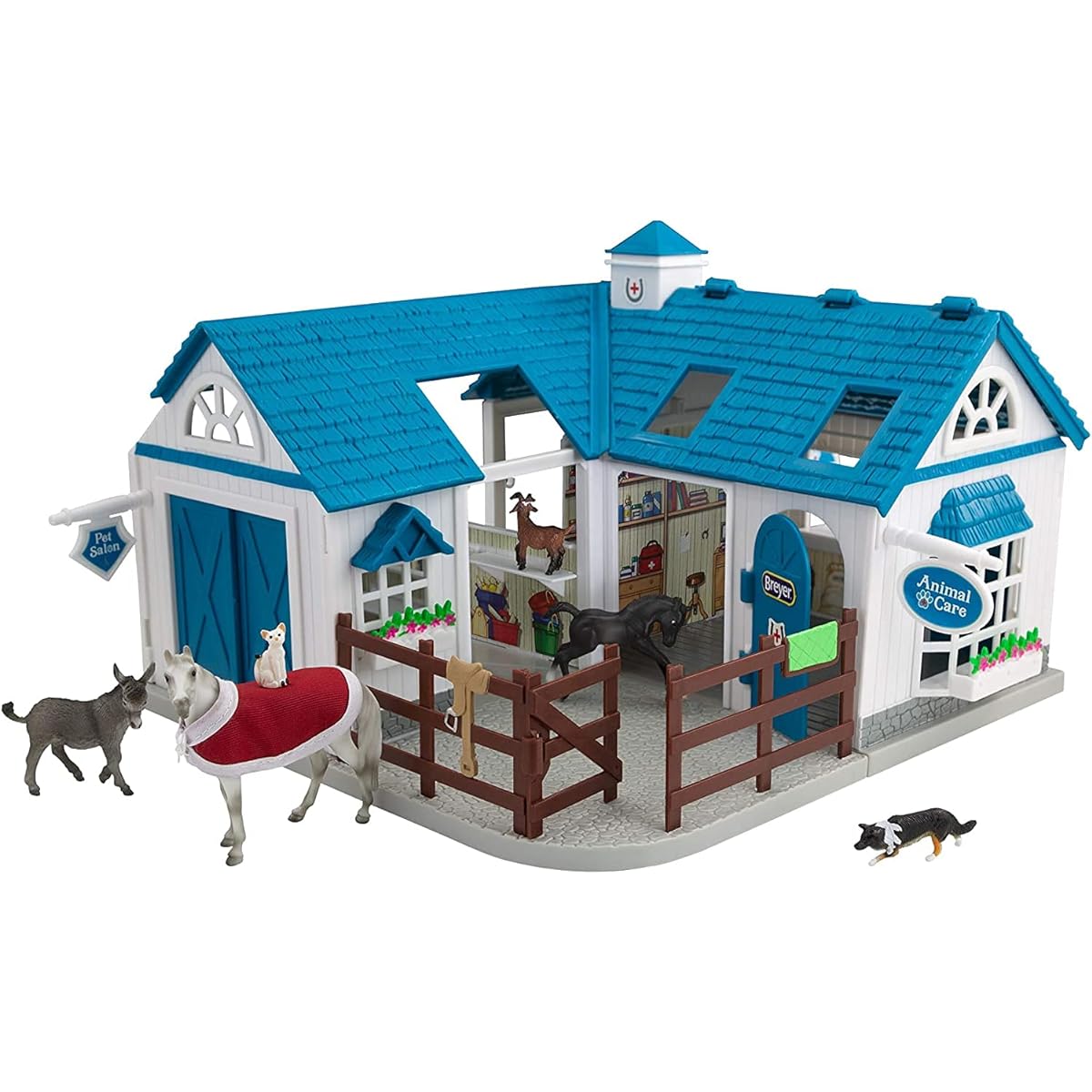 Breyer Stablemates Deluxe Animal Hospital | 10 Piece Set | 1:32 Scale | 11.4" L x 7.6" W x 9.25" H | Model #59214 Blue