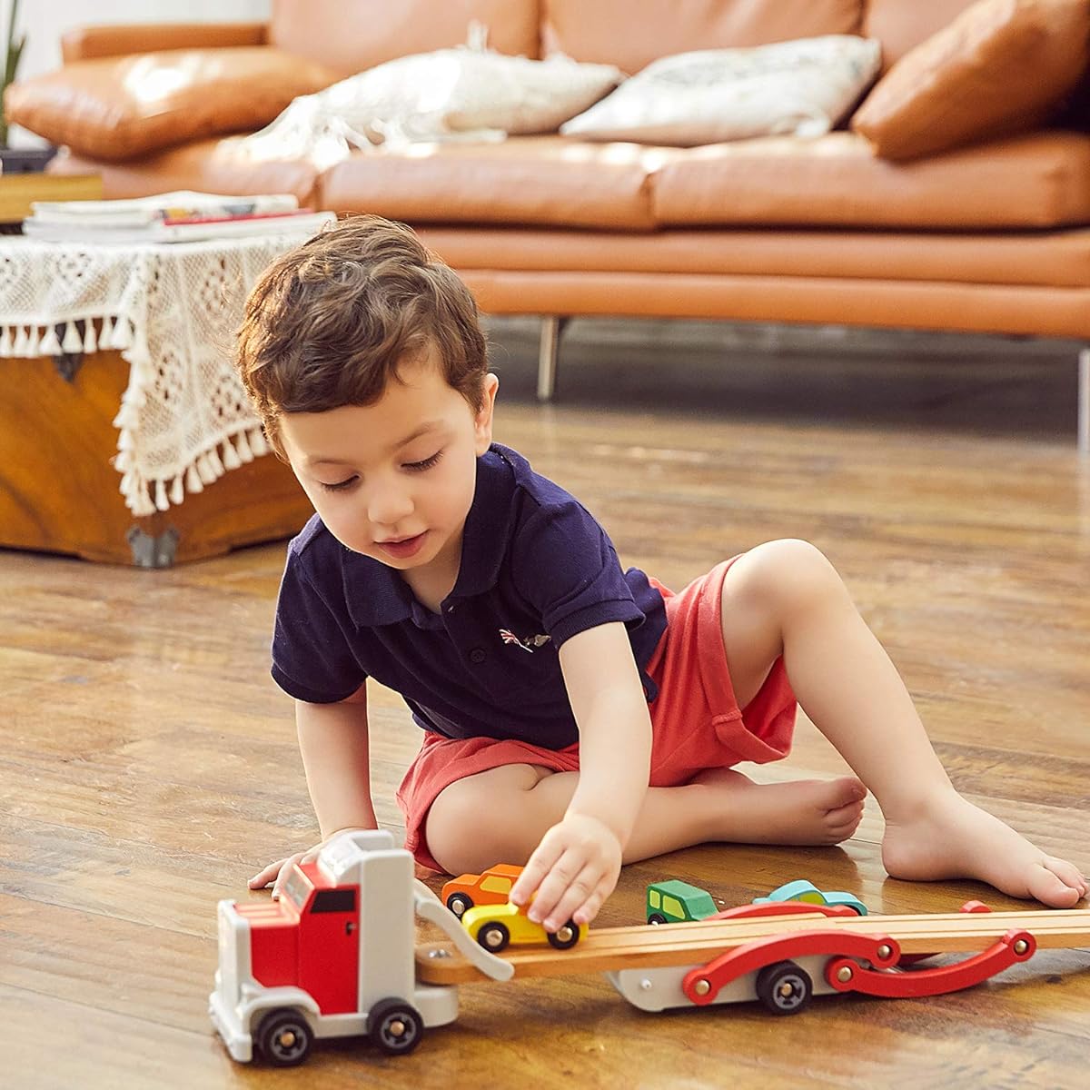 TOP BRIGHT Truck Car Toy Wooden Toy Construction Vehicle Gift for Boys and Girls 4 Mini Car Set Toy Wooden Toy Gift for 2-3 Year Olds Birthday