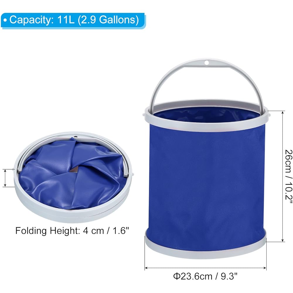PATIKIL Camping Bucket Fishing Bucket Water Tank Foldable with Handle for Camping Car Wash 11L Blue Pack of 2