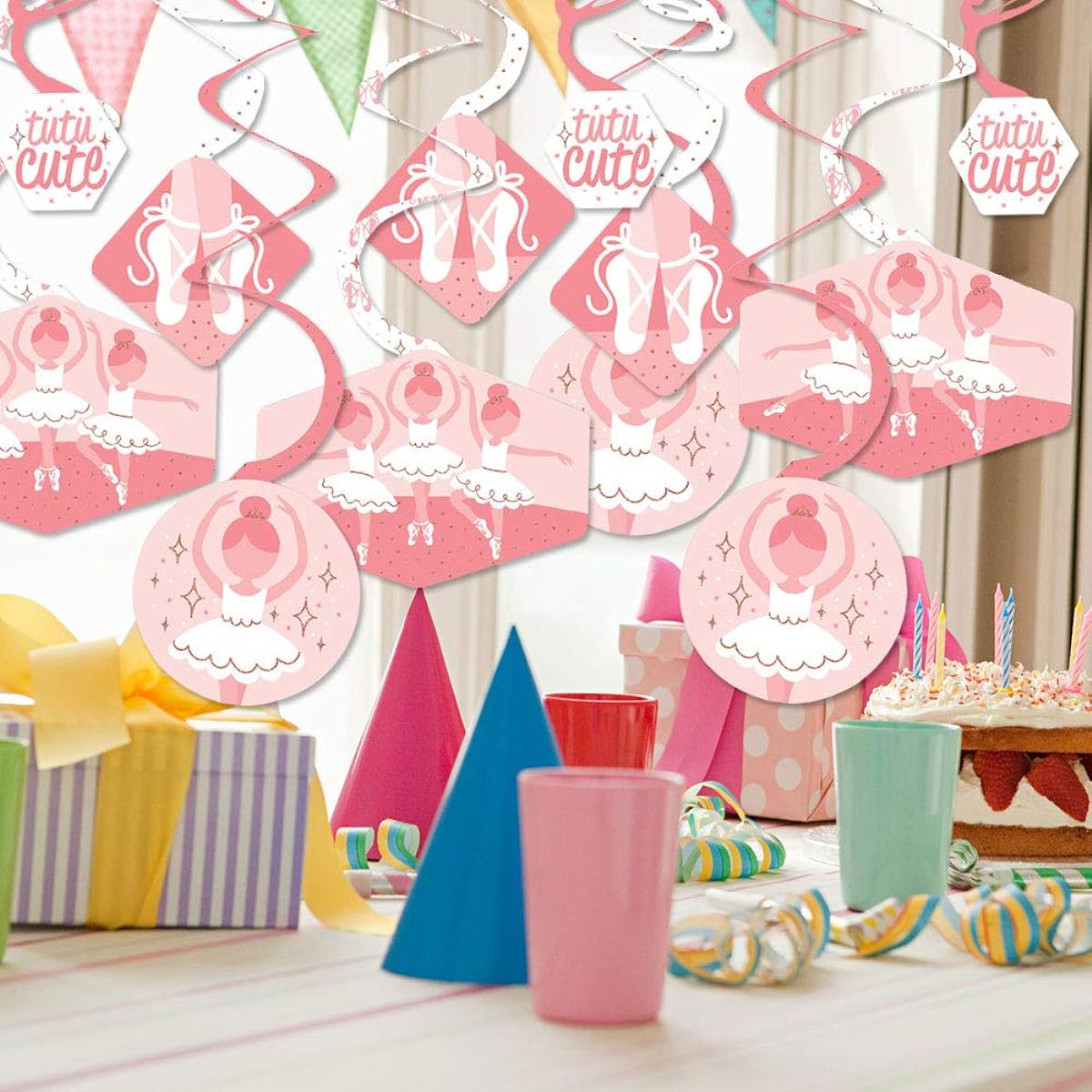 Big Dot of Happiness Tutu Cute Ballerina Ballet Birthday Party Baby Shower Hanging Decoration Party Decoration Swirl Set of 40