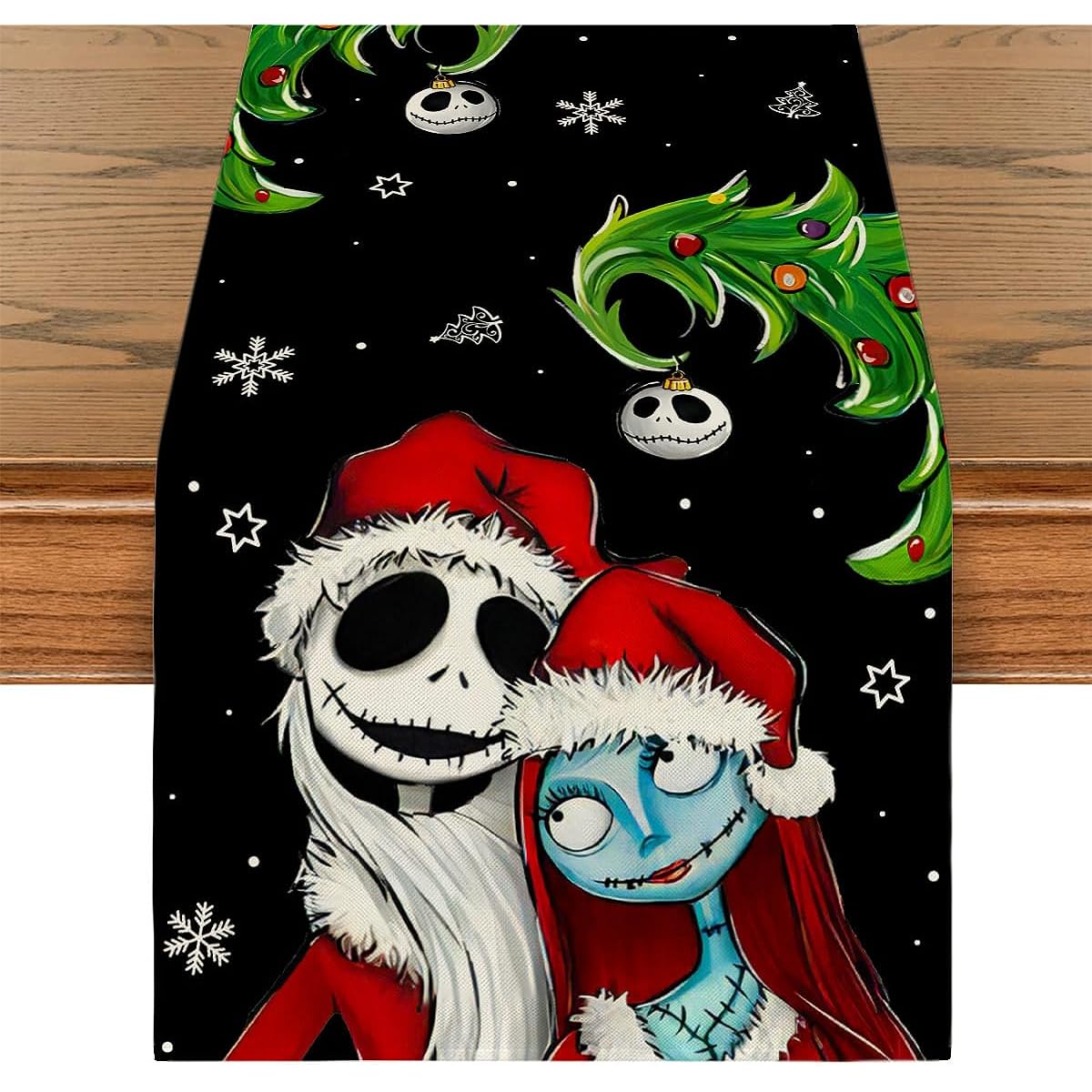 Christmas Table Runner Halloween Tablecloth Christmas Nightmare Before Decor Jack and Sally Christmas Decorations for Home Party