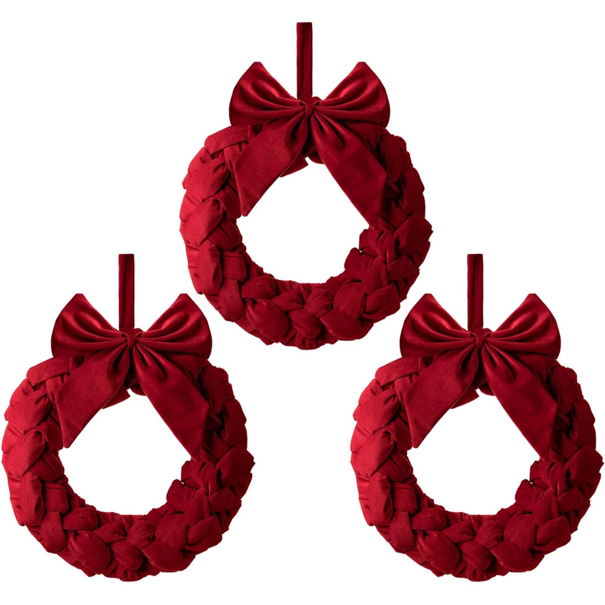 Soaoo Christmas Wreath for Entrance, 3 Piece Set 14 Inch Velvet Christmas Wreath Ornament with Ribbon for Party Table Fireplace Porch Wall New Year Halloween Home Decor