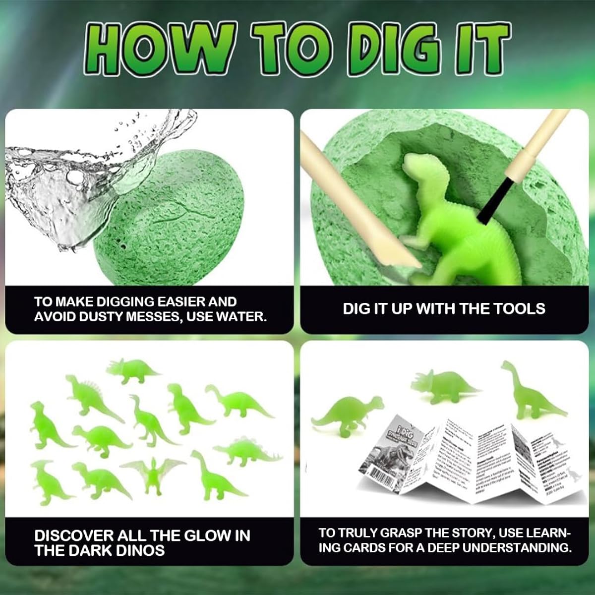 Glow in the Dark Dinosaur Digging Kit for Kids Educational STEM Fossil Digging Egg Activity - Dig up Real Dinosaurs Scientific Archeology Set for Boys & Girls