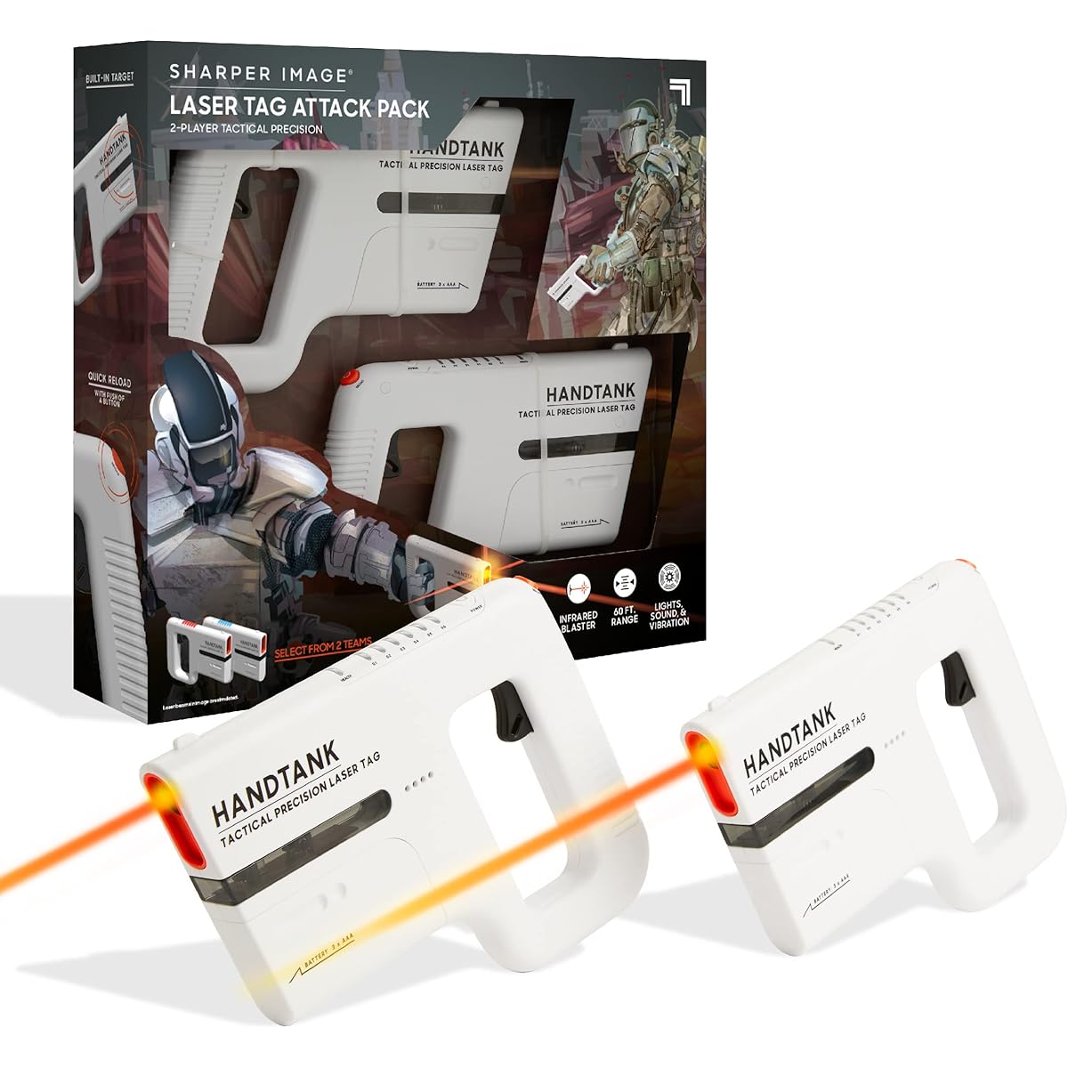 Sharper Image Handtank Mini Cannon X-Blaster 2 Pack Compatible with Handtank Laser Tag Sets, Easy Reload with Lights and Sound Effects