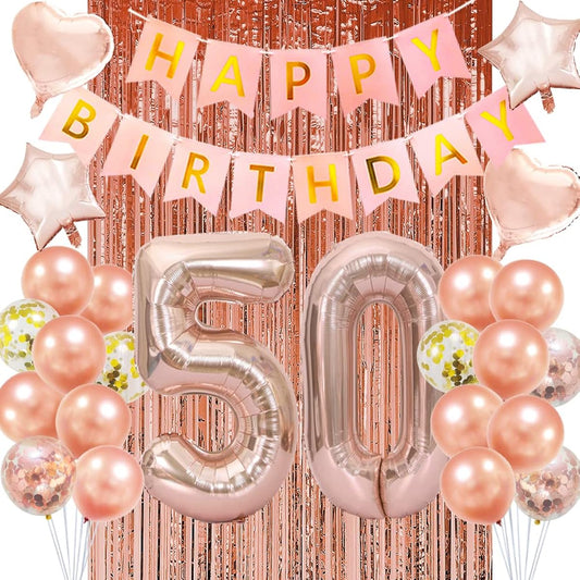 50th Birthday Decorations for Women Mom Her 50 Party Decorations - 50 Rose Gold Balloons