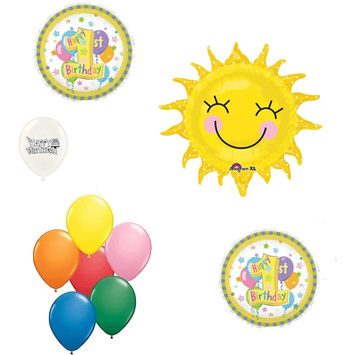 Ballooney's 1st Birthday Rainbow Sunshine 10 Piece Bouquet of Balloons