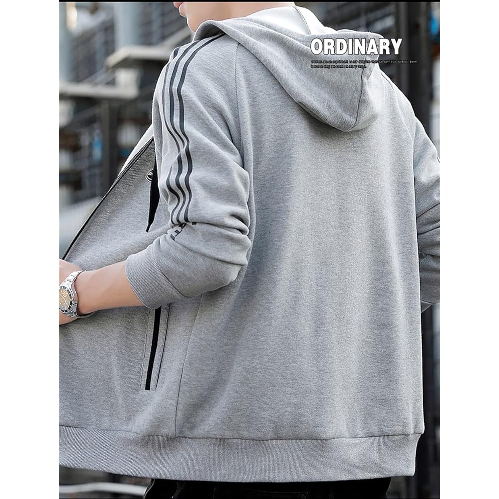 [Semo1mus] Jersey Men's Top Parka Hooded Zip Parka Autumn/Winter Thin Long Sleeve Jacket Large Size Sports Casual Long Sleeve Parka Stylish Outerwear