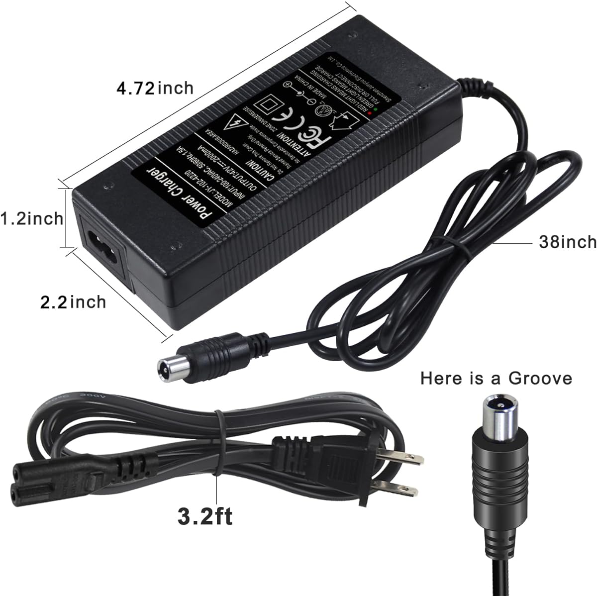 FRISATPOW 42V 2A Charger Power Adapter for 36V Li-ion Battery Compatible with Bird, Lime, Lime-S, Skip, Spin, Ninebot G30LP E22 E25 E45 ES1 ES2 AirT15 xiaomi M365 Charger