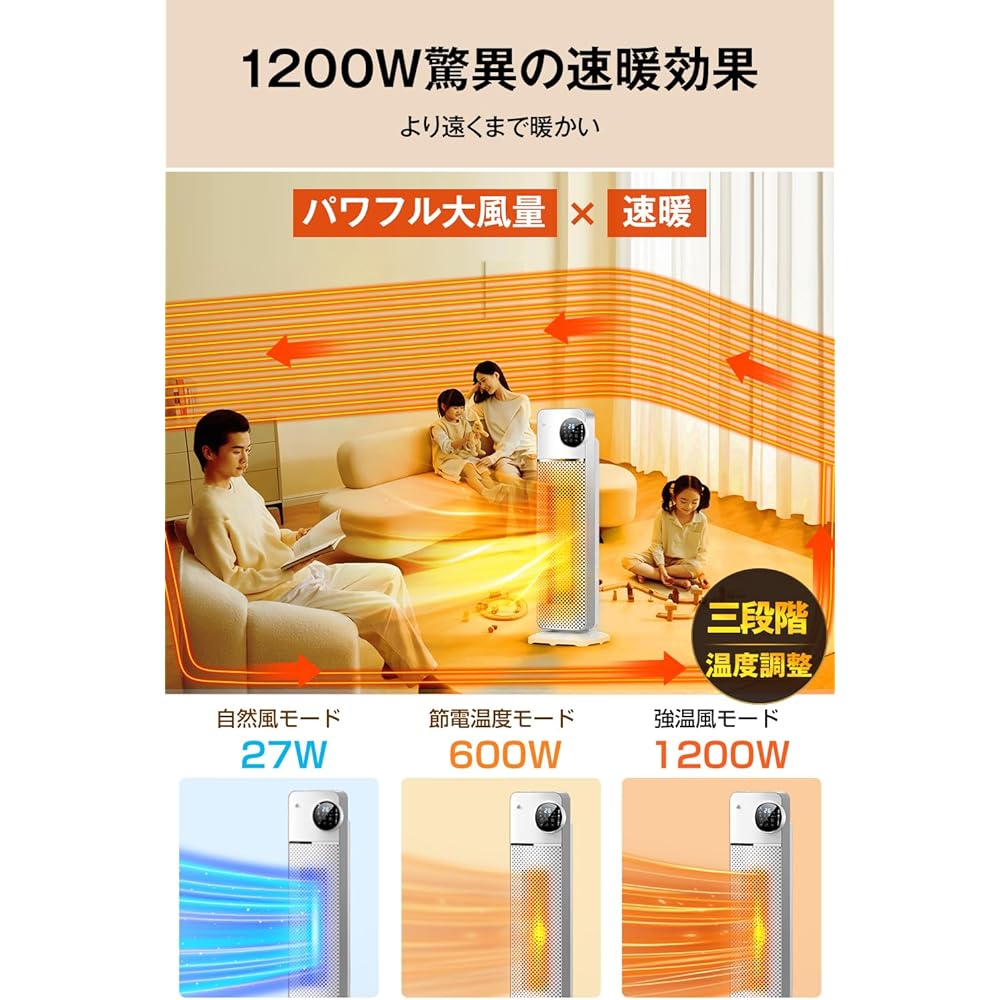 Ceramic Heater (2023 New Idea, with Human Body Sensor) Electric Fan Heater, Large Air Flow, 1,200 W, Fast Heating, Automatic Oscillation, Heating Equipment, Energy Saving, 3 Temperature Adjustment,
