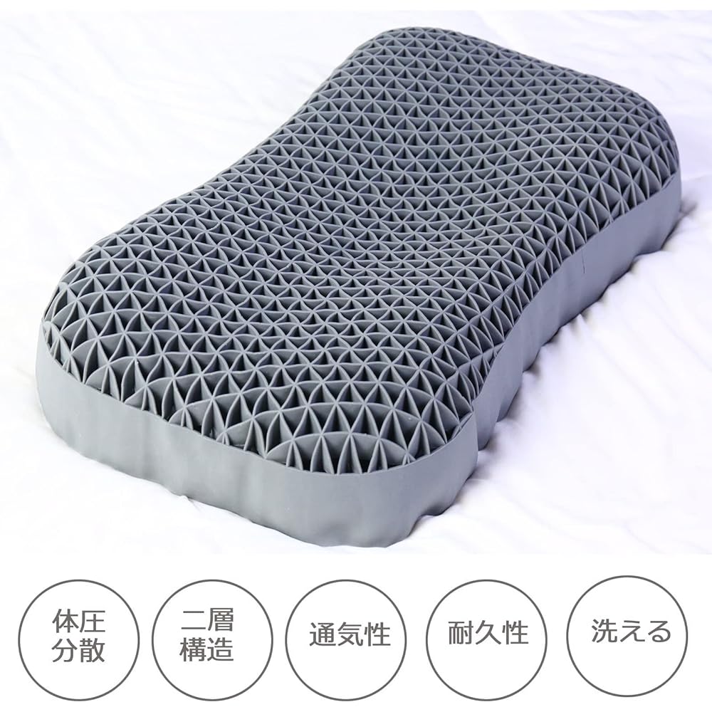Good Sleep Pillow, Restful Sleep Pillow, Low Resilience, Gel, TPE Pillow, Gel, Zero Gravity, New Sensation, Disperses Body Pressure, High Cervical Support, Supports Neck, Head, and Shoulders, Full Body Washable, Breathable, Honeycomb, Ergonomics, 3D Stru