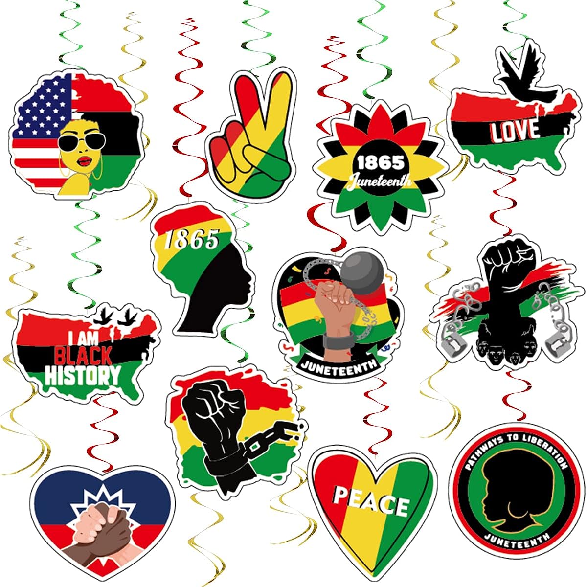 Hying 12pcs Happy Juneteenth Hanging Swirl Decorations Party Supplies Cardstock Freedom Day Ceiling Hanging Swirl Decorations African American Independence Black History Hanging Decorations