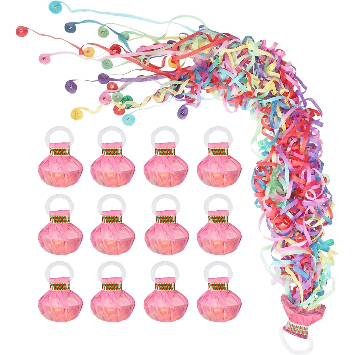 Streamer Poppers, Romantic Colorful Hand Throw Streamers Poppers No Confetti Needed Paper Crackers for Wedding Birthday Party Celebration Graduation Party Favors Show (Colorful 12)