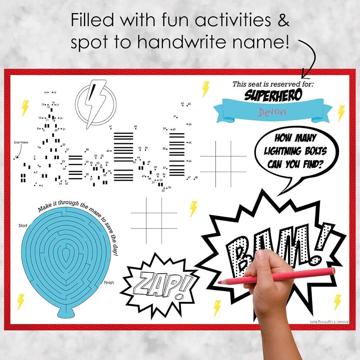 Big Dot of Happiness Bam Superheroes - Paper Birthday Party Coloring Sheets - Activity Placemats - Set of 16