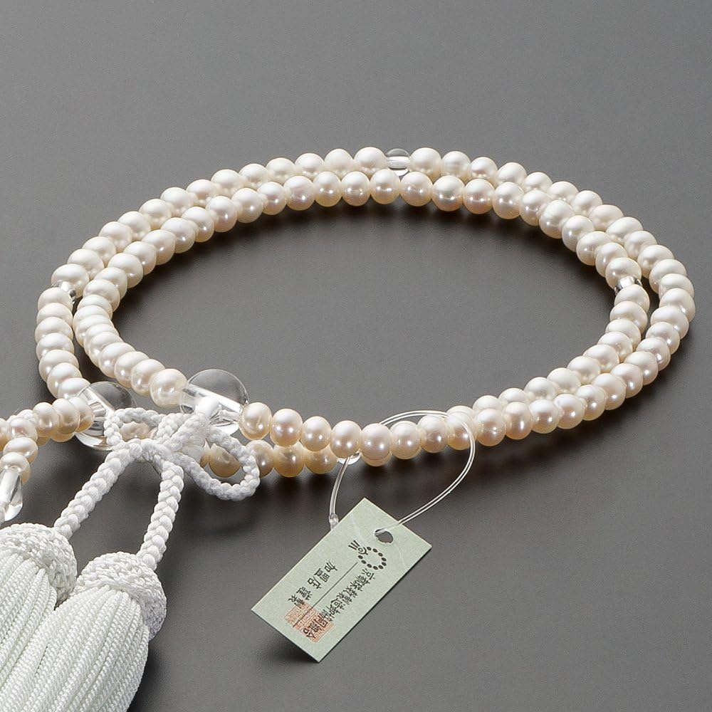 Buddhist altar shop Takita Shoten Prayer beads Jodo Shinshu authentic rosary beads for women Freshwater pearl (white) Genuine crystal made 8 inches Pure silk head tassel ]