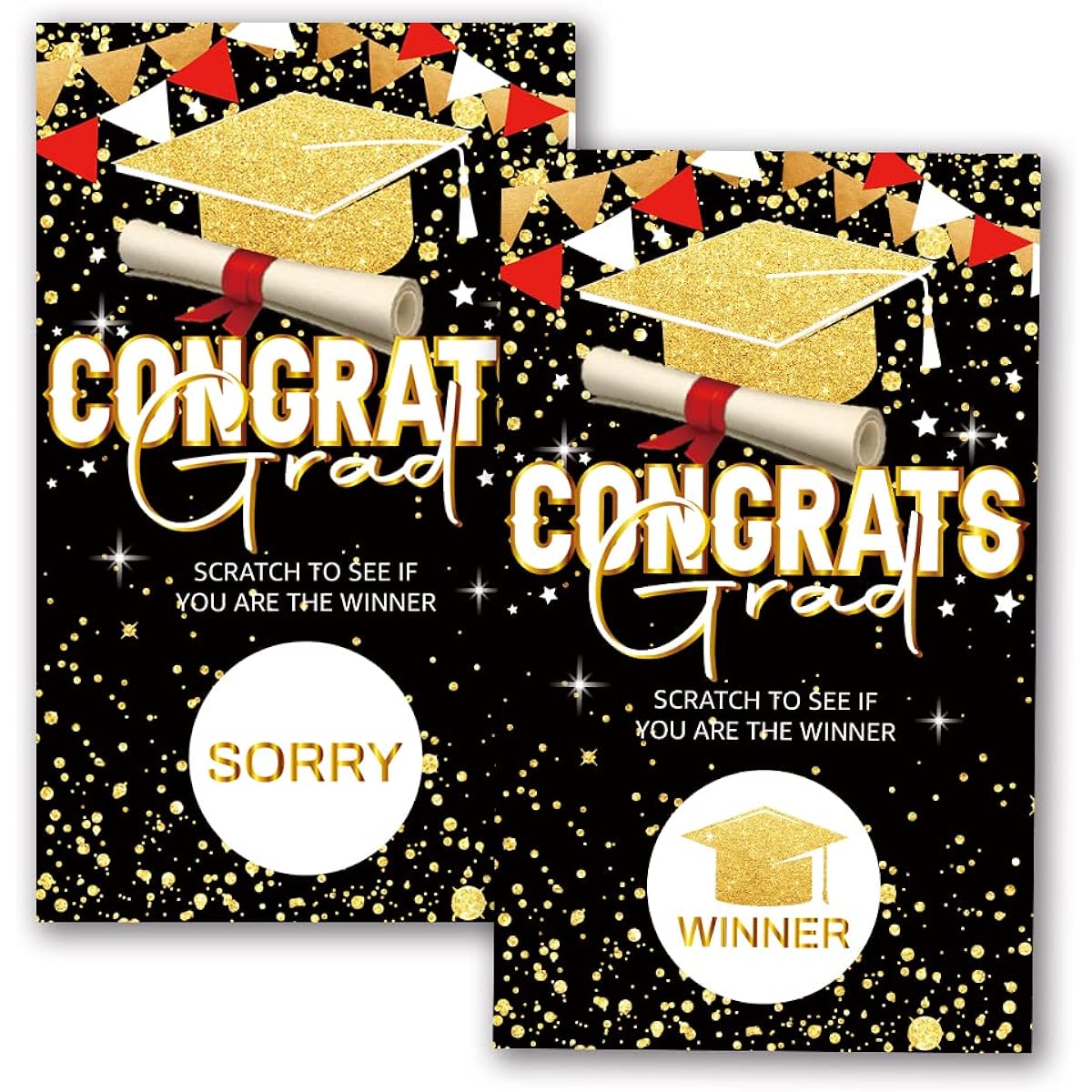 50 Graduation Party Scratch Off Cards, 2.0 inches x 3.4 inches, Graduation Party Game Supplies Cards, High School or College Graduation Party (DLM179)