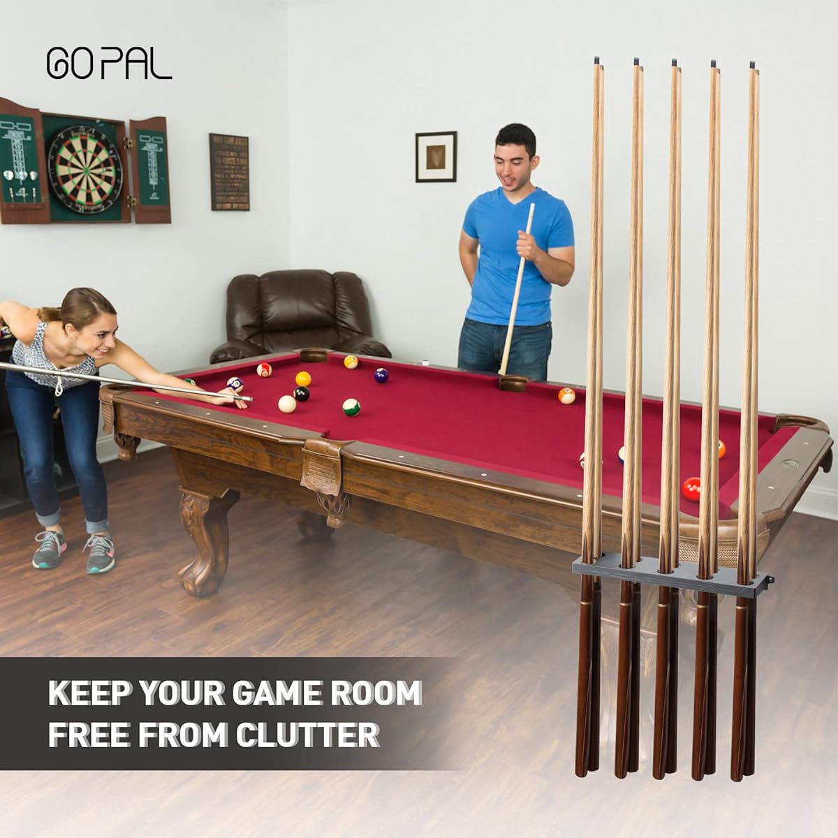 Go Pal Cues Pool Cue Rack Wall Mount Pool Stick Holder Billiard Cue Rack Game Room Accessories 1pc