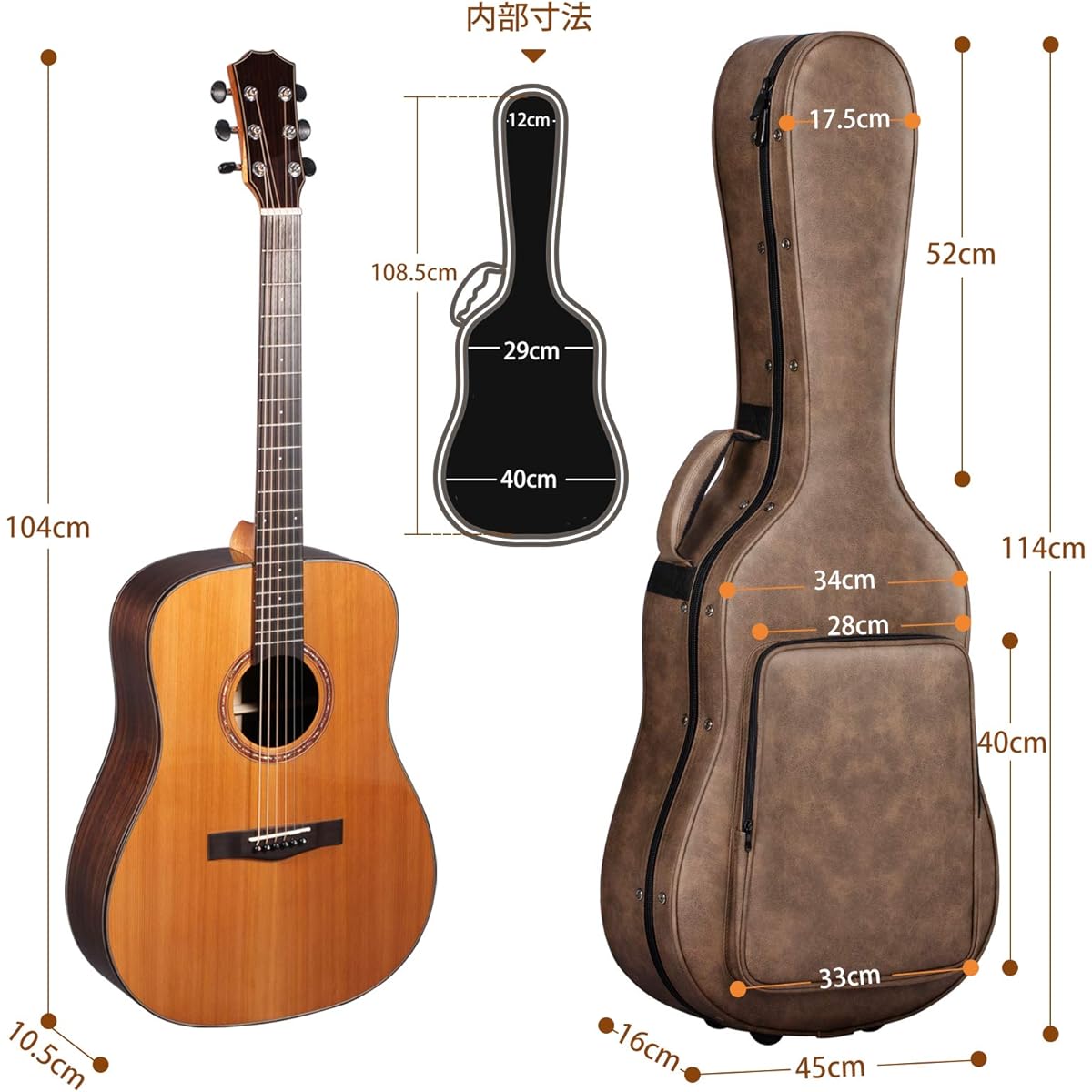 CAHAYA Semi Hard Guitar Case, Acoustic Guitar, PU Material, Waterproof, 20mm Cushion, Easy to Clean, Comes with Neck Pillow, 3 Pockets, Large Capacity, Classical Guitar, Folk Guitar, Semi Hard Case, Storage Capacity, Brown, CY0227