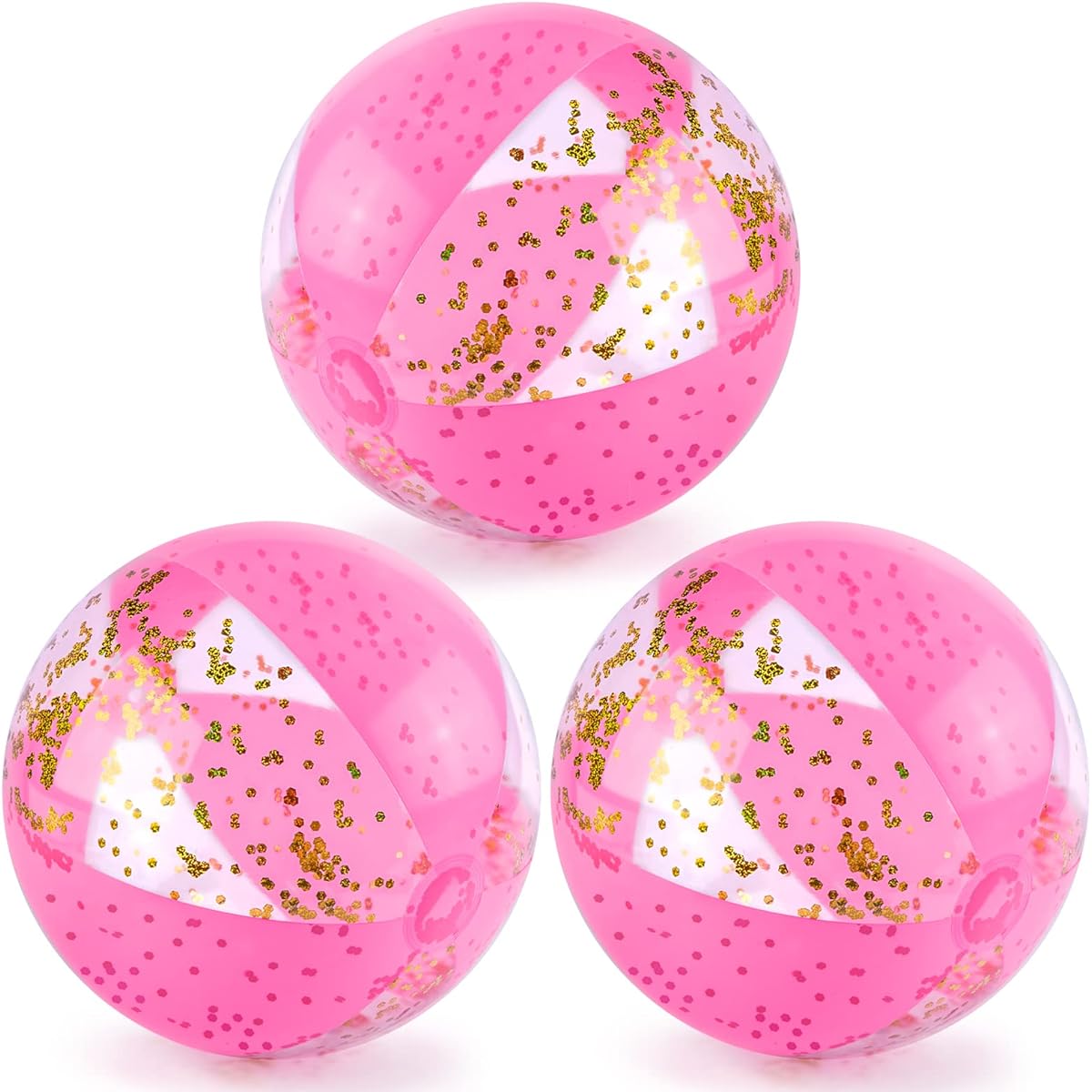 POPLAY 3pcs 16" Inflatable Beach Balls Glitter Beach Balls Pool Toys with Confetti Sparkling Balls for Kids Toddlers Adults Summer Pool Party