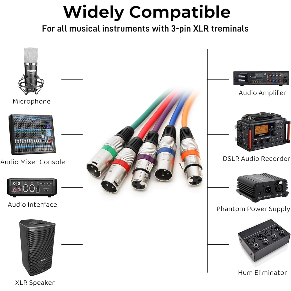 Goldeee XLR Cable Microphone Cable 10ft 5 Pack
