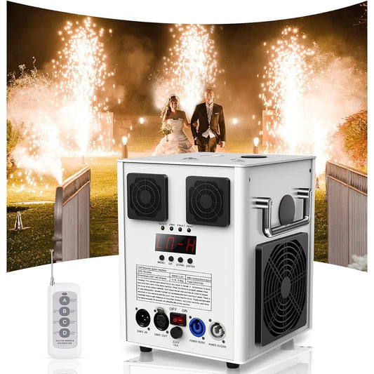 ireworks Machine Spark Machine Stage Spark Machine with DMX Effect & Remote Control Spark Generator Fireworks Effect Machine for Stage Equipment/Special Effects/Special Performances/Wedding/Christmas/Party/Concert Show (Metal Powder Not Included) - White