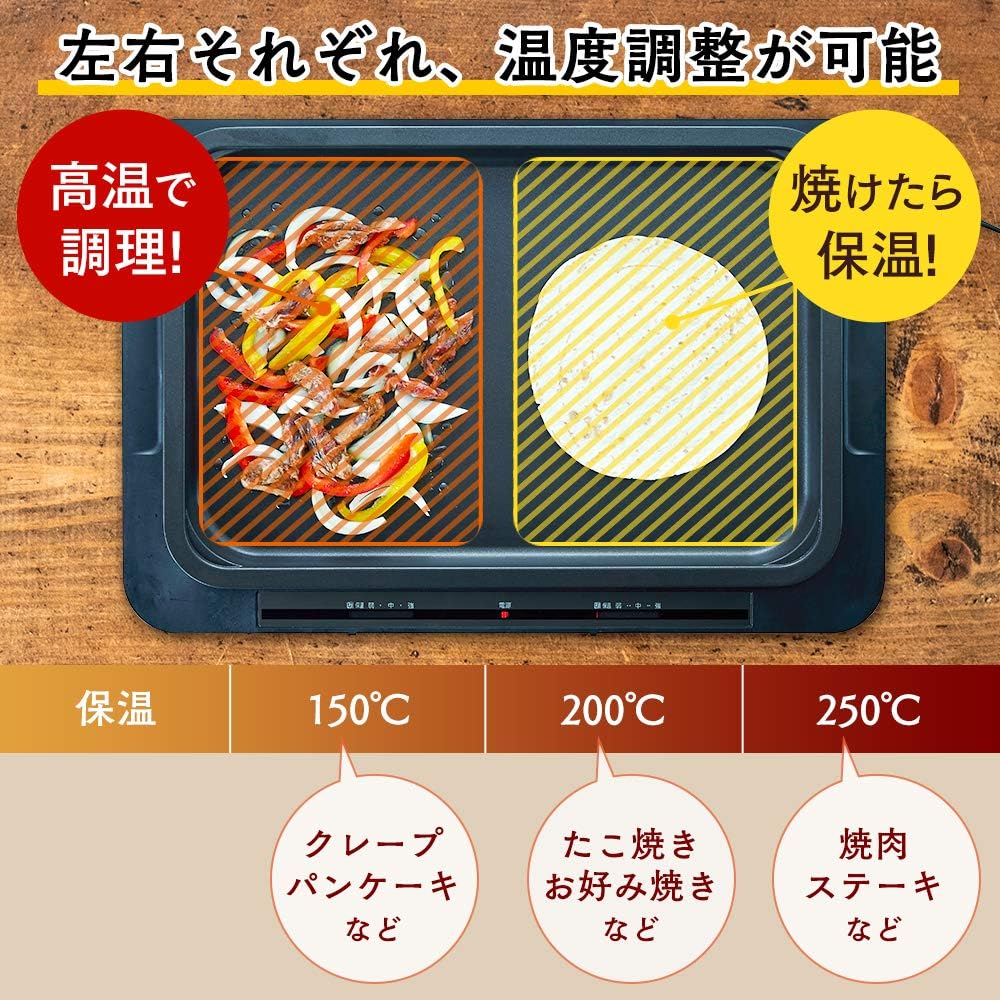 Iris Ohyama Hot Plate Left and Right Temperature Adjustment 2 Plates (Flat + Takoyaki) White WHP-012-W